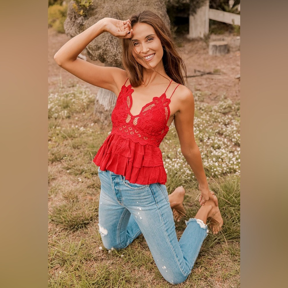 Free People Adella Cami in Cherry Red